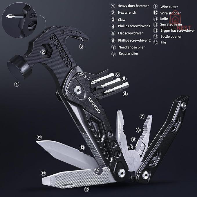15 in 1 Multifunction Claw Hammer and Plier, Screw drivers, knives, Perfect of Everyday use.