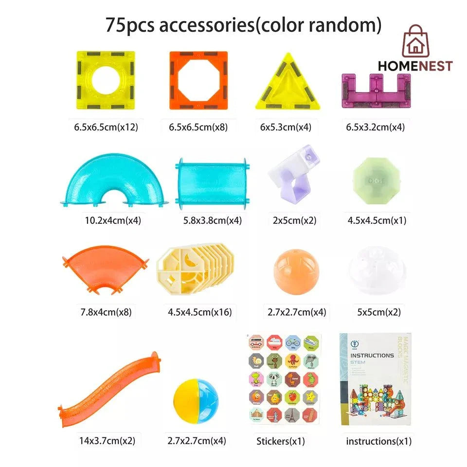 75 Pcs 3D Light Magnetic Tile Blocks