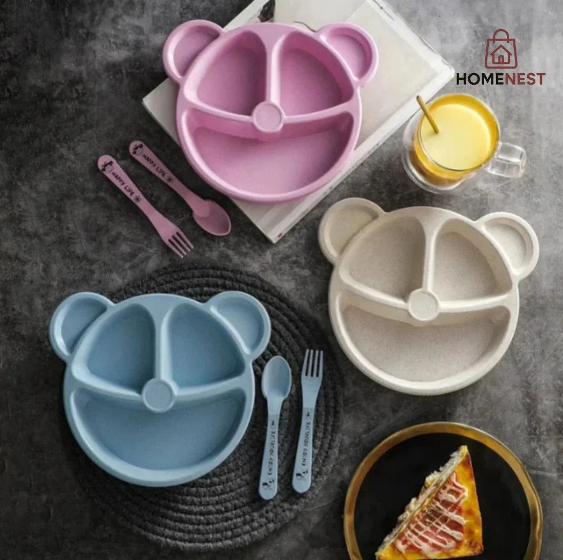 5 Pcs Multi Panda Shape plates  (3 Spoon & 2 Forks )