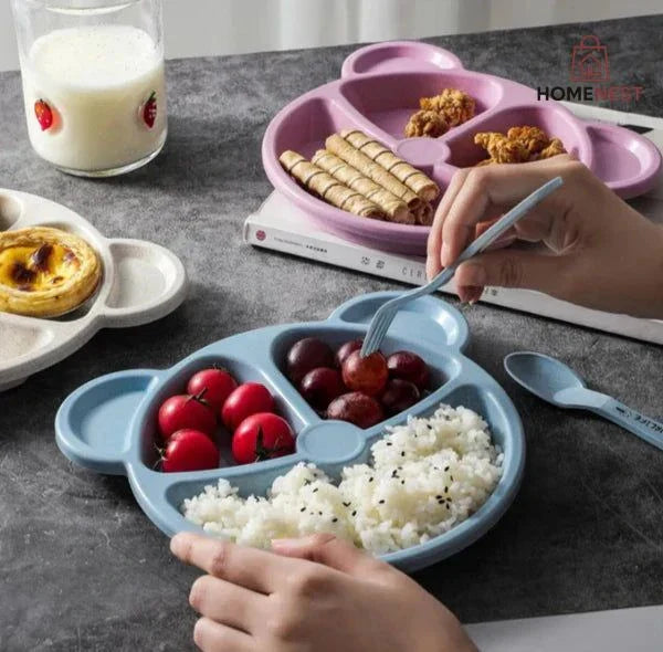 5 Pcs Multi Panda Shape plates  (3 Spoon & 2 Forks )