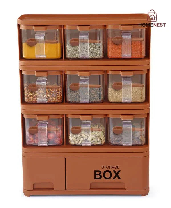 Spice Rack With 9 Spice Jars And Spoons