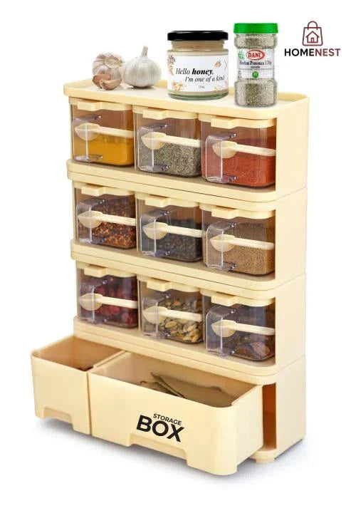 Spice Rack With 9 Spice Jars And Spoons