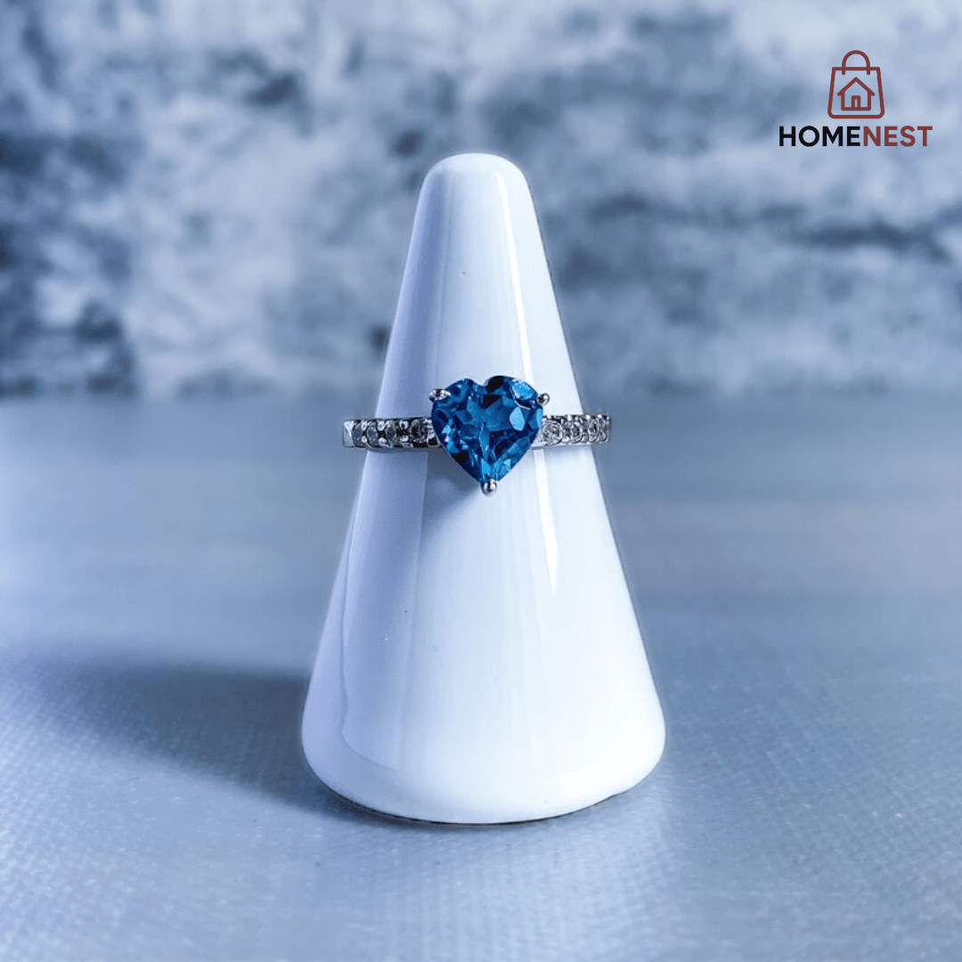 925 Blue Topaz Heart Ring (100% Pure Chandi )