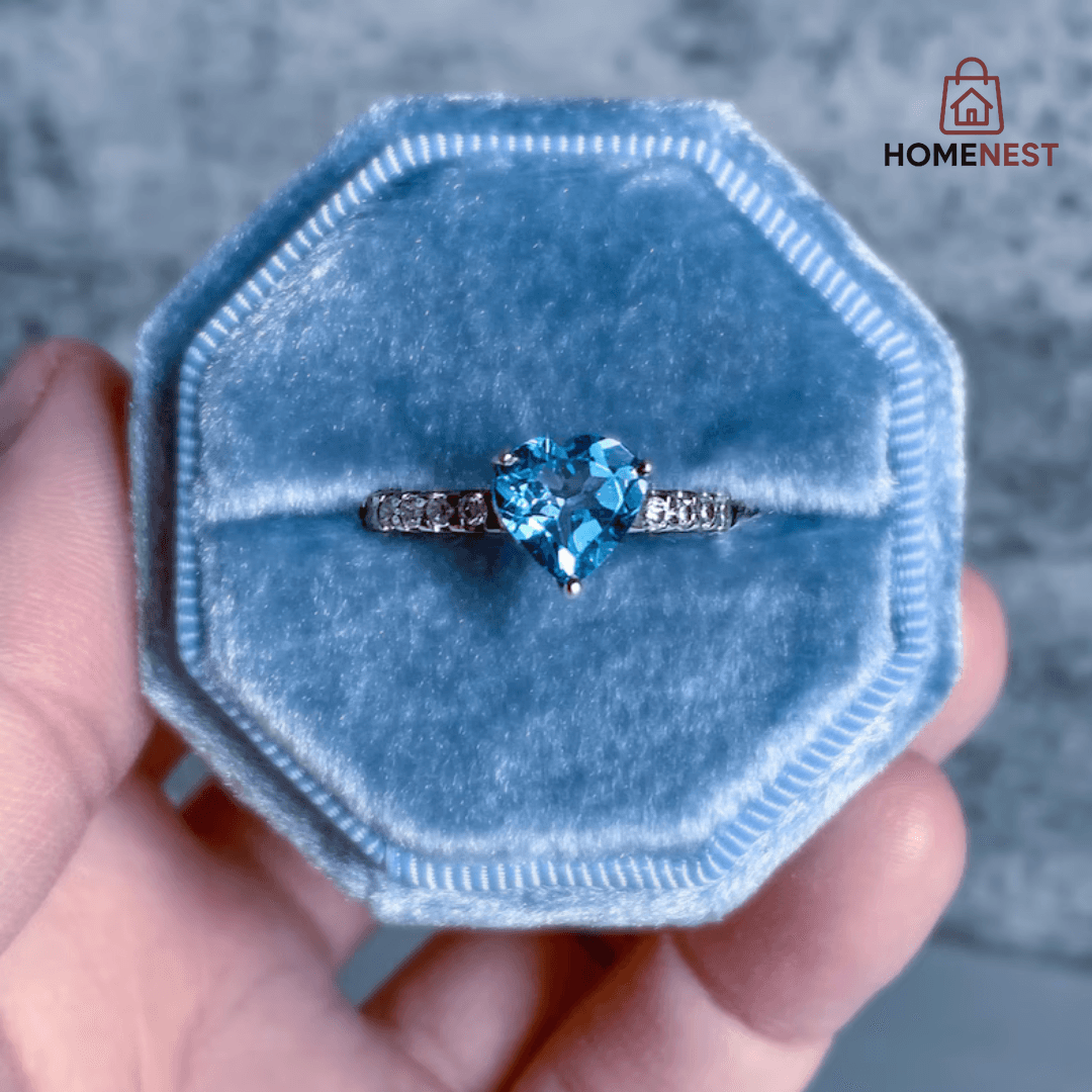 925 Blue Topaz Heart Ring (100% Pure Chandi )