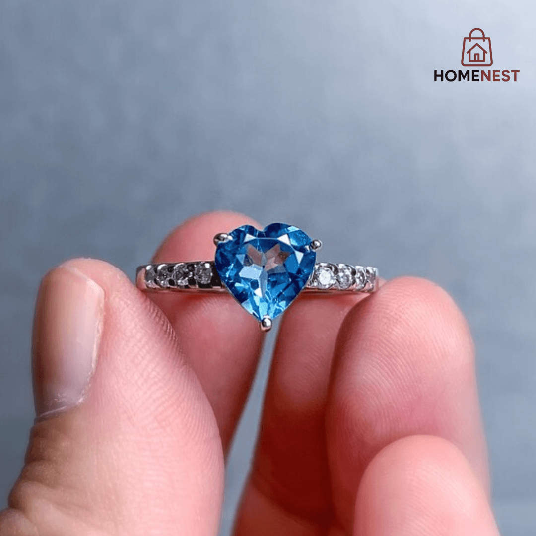 925 Blue Topaz Heart Ring (100% Pure Chandi )
