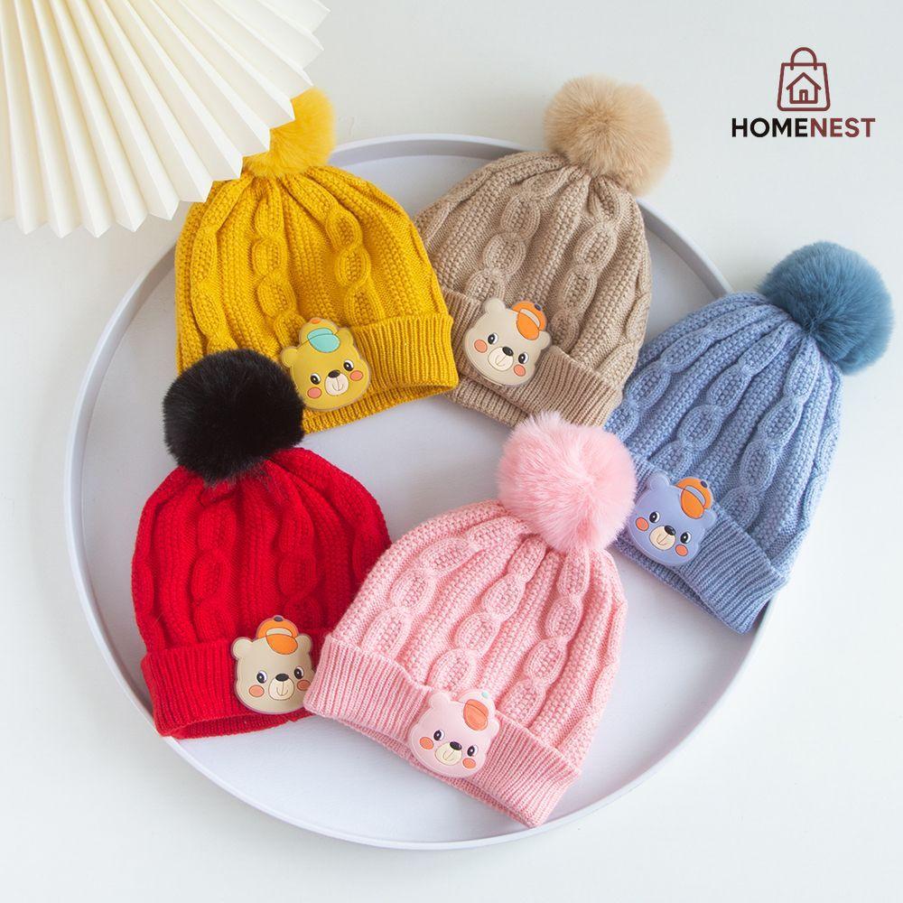 Winter Woolen Cap With 1 Pom Pom Cap Bear