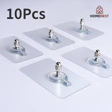 Wall Hooks for Hanging, Durable Practical Transparent Strong Adhesive Screw Wall Nail (Pack of 10)