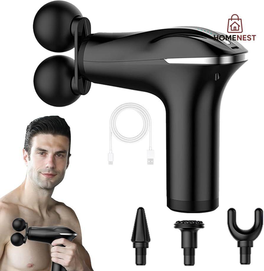 Electric Double Head Muscle Relaxer - 6 Speed Smart Quiet Handheld Portable Back Massager for Founcy Relaxation