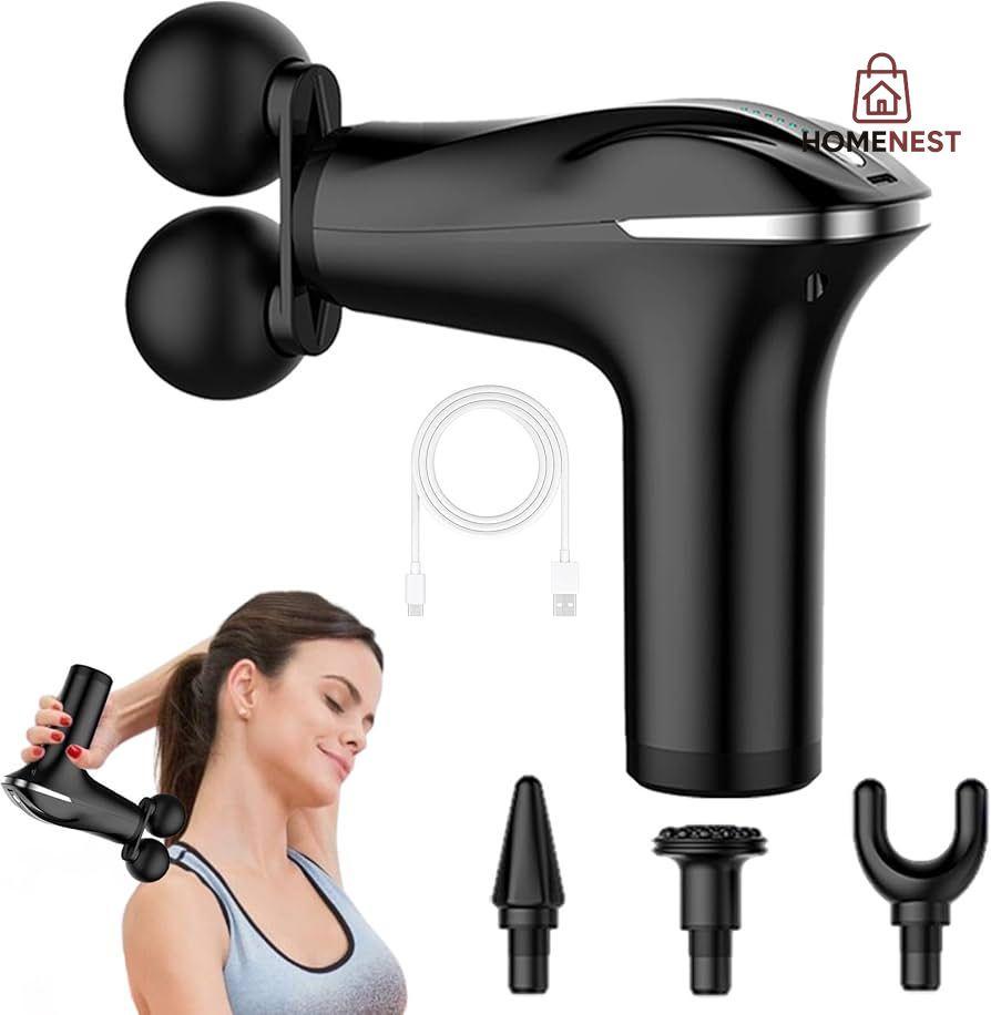 Electric Double Head Muscle Relaxer - 6 Speed Smart Quiet Handheld Portable Back Massager for Founcy Relaxation