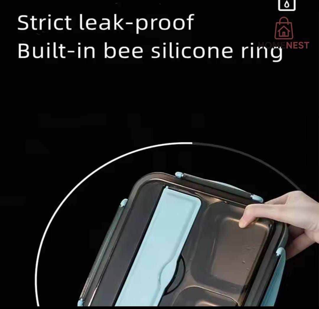 Leak-Resistant Stainless Steel lunch box with 5 compartments  With spoon and sticks