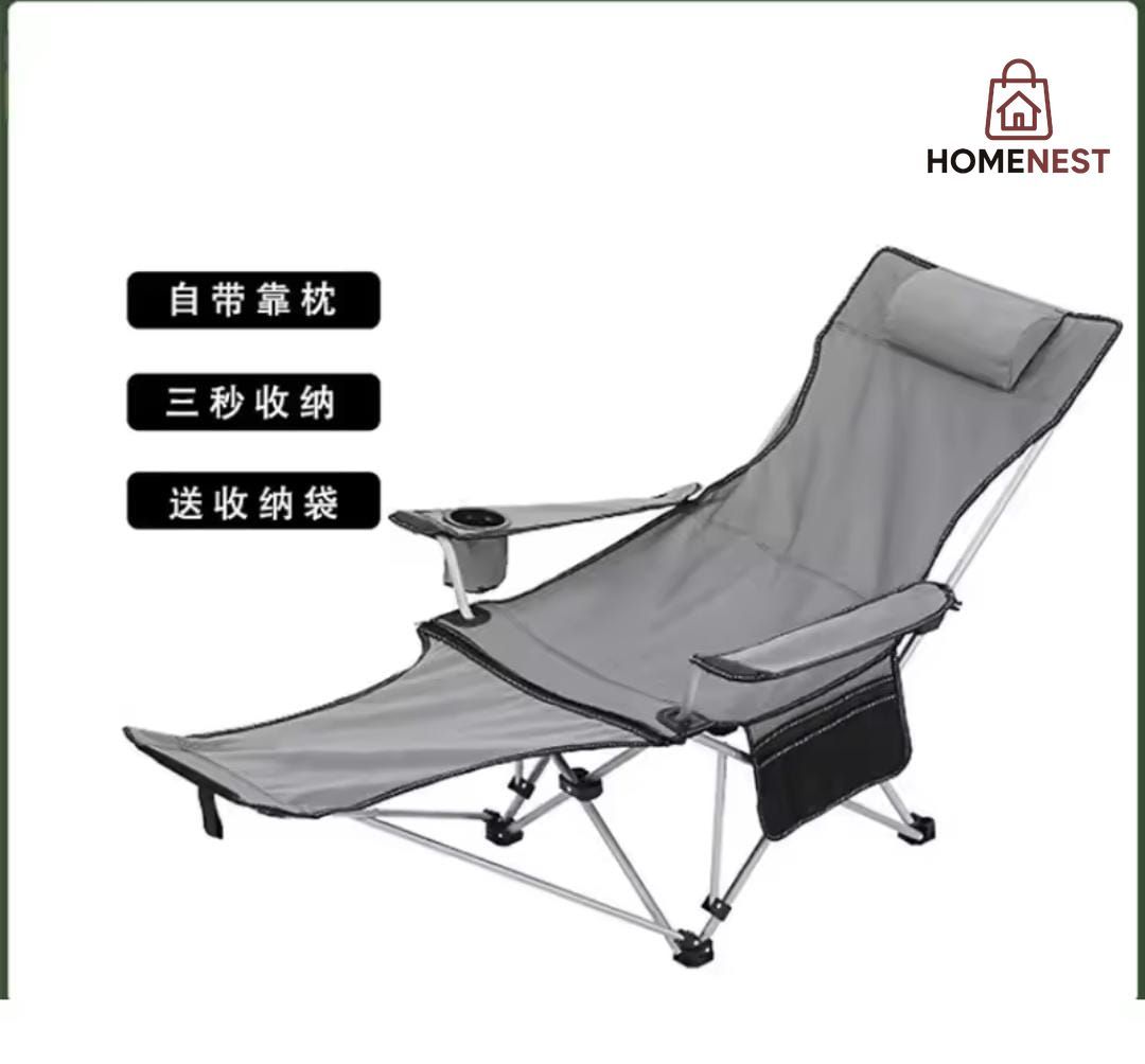 Foldable reclining Chair with foot pedal ,glass holder,side pouch ,head rest