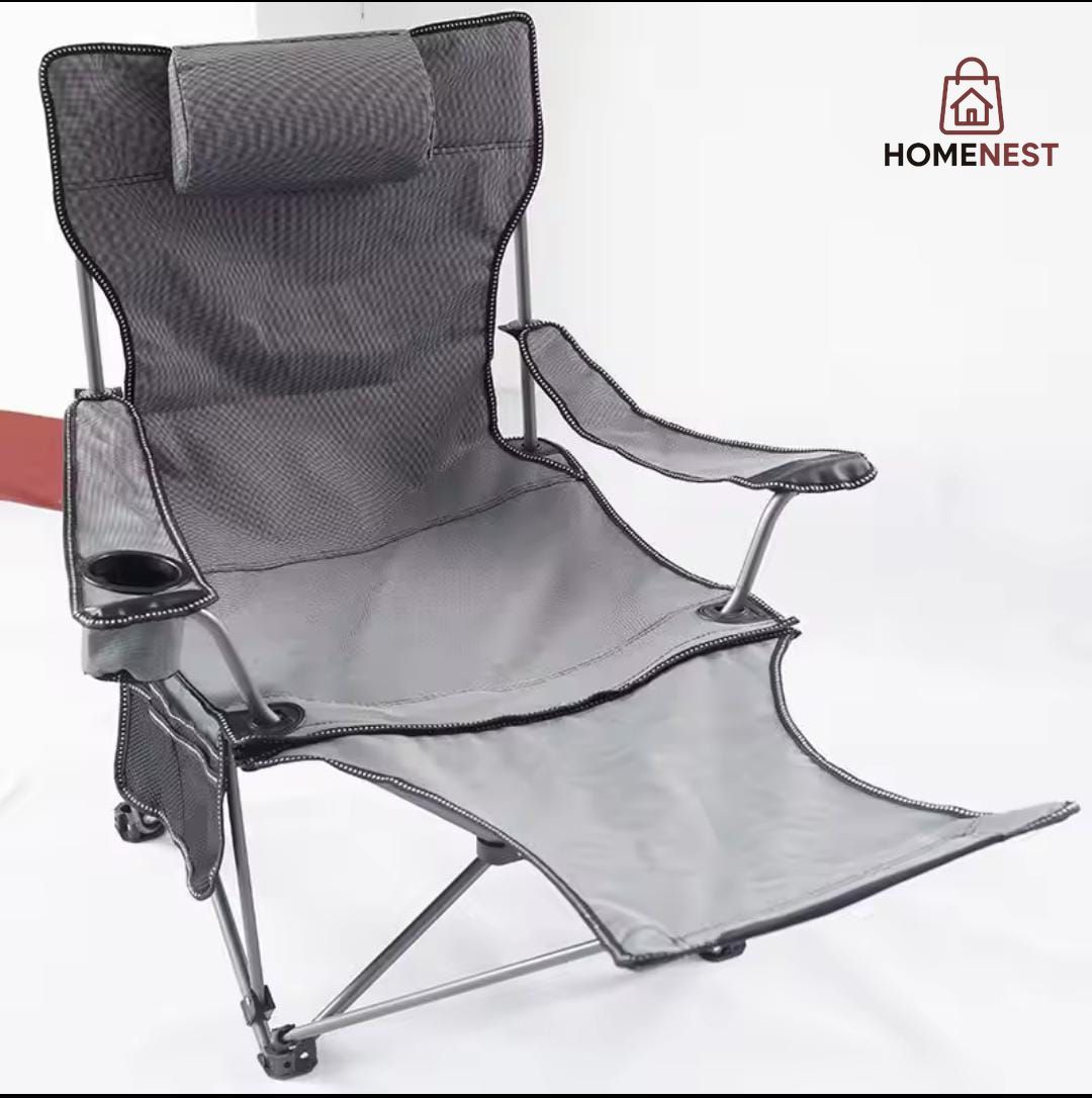 Foldable reclining Chair with foot pedal ,glass holder,side pouch ,head rest