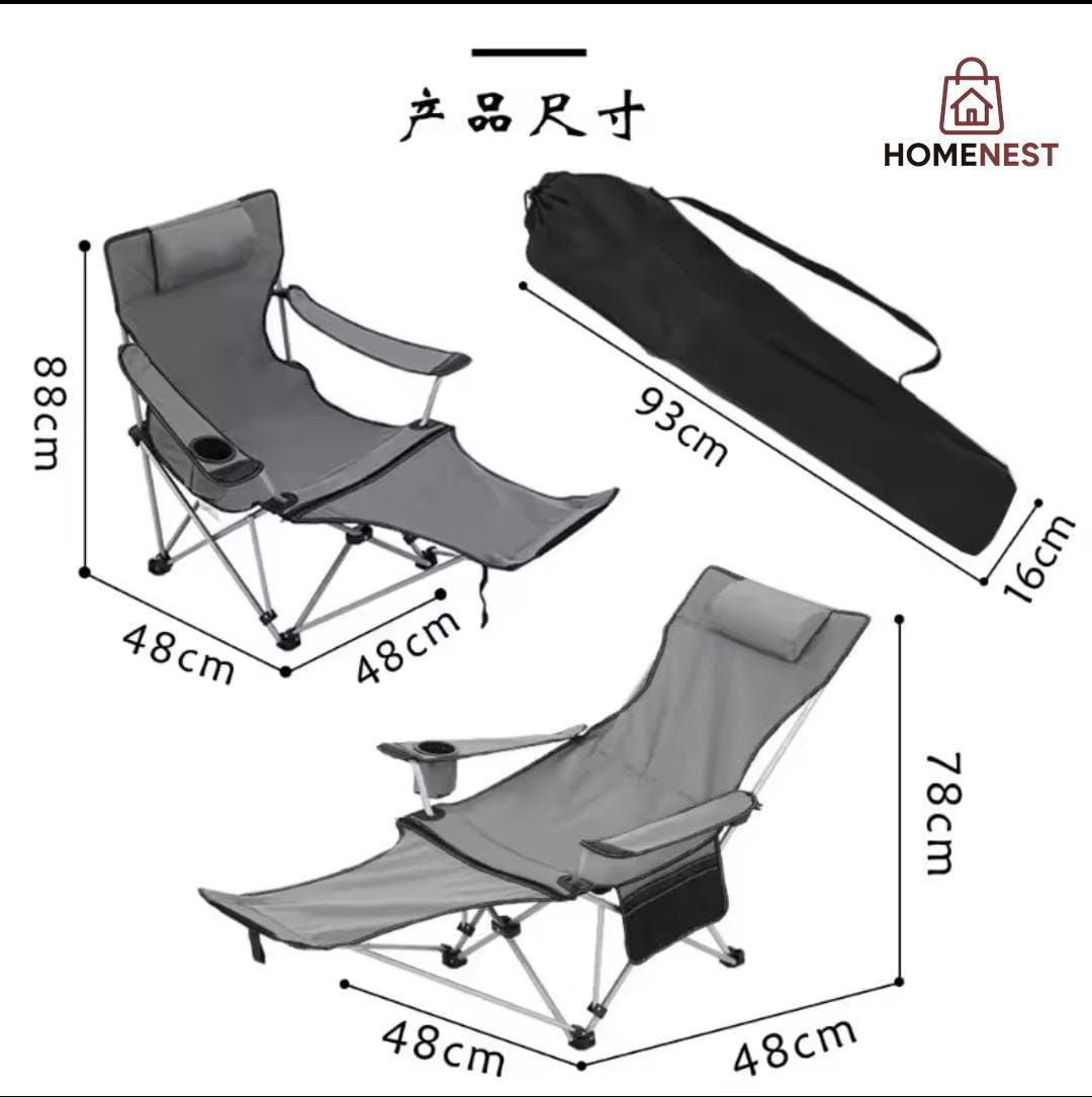 Foldable reclining Chair with foot pedal ,glass holder,side pouch ,head rest