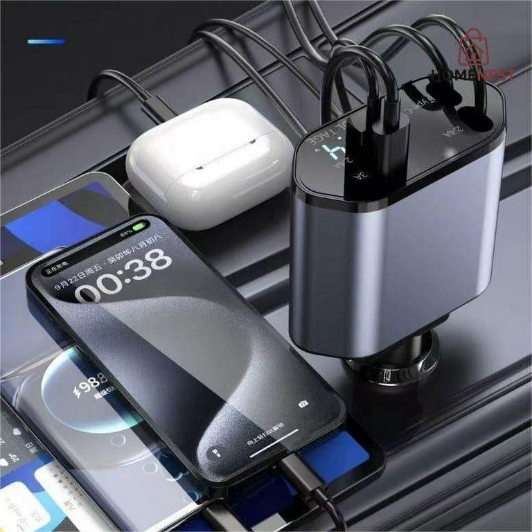 Car Charger Retractable 120W 4-in-1 Phone Charger 2.6m Fast Charging