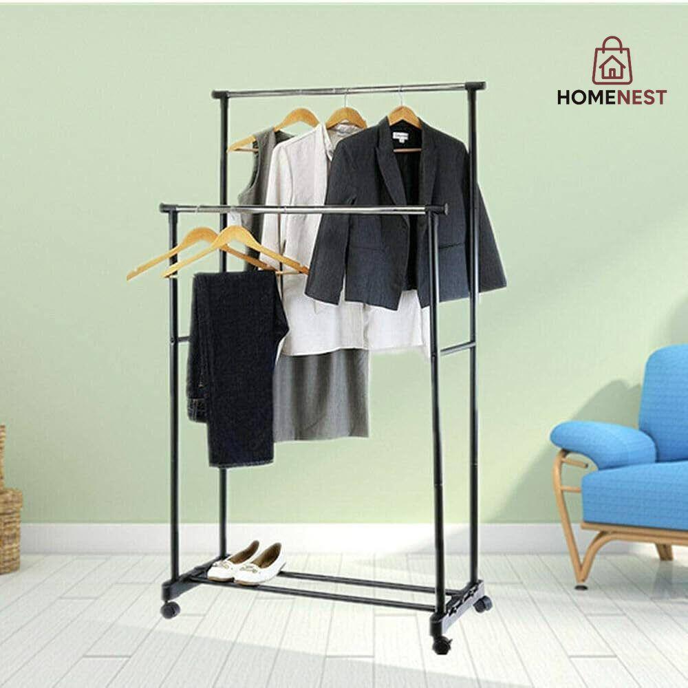 Double Pole Extendable Cloth Hanging Rack