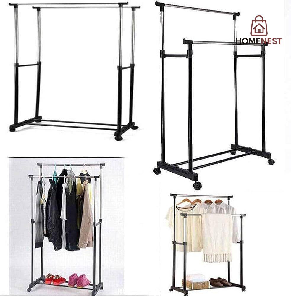 Double Pole Extendable Cloth Hanging Rack