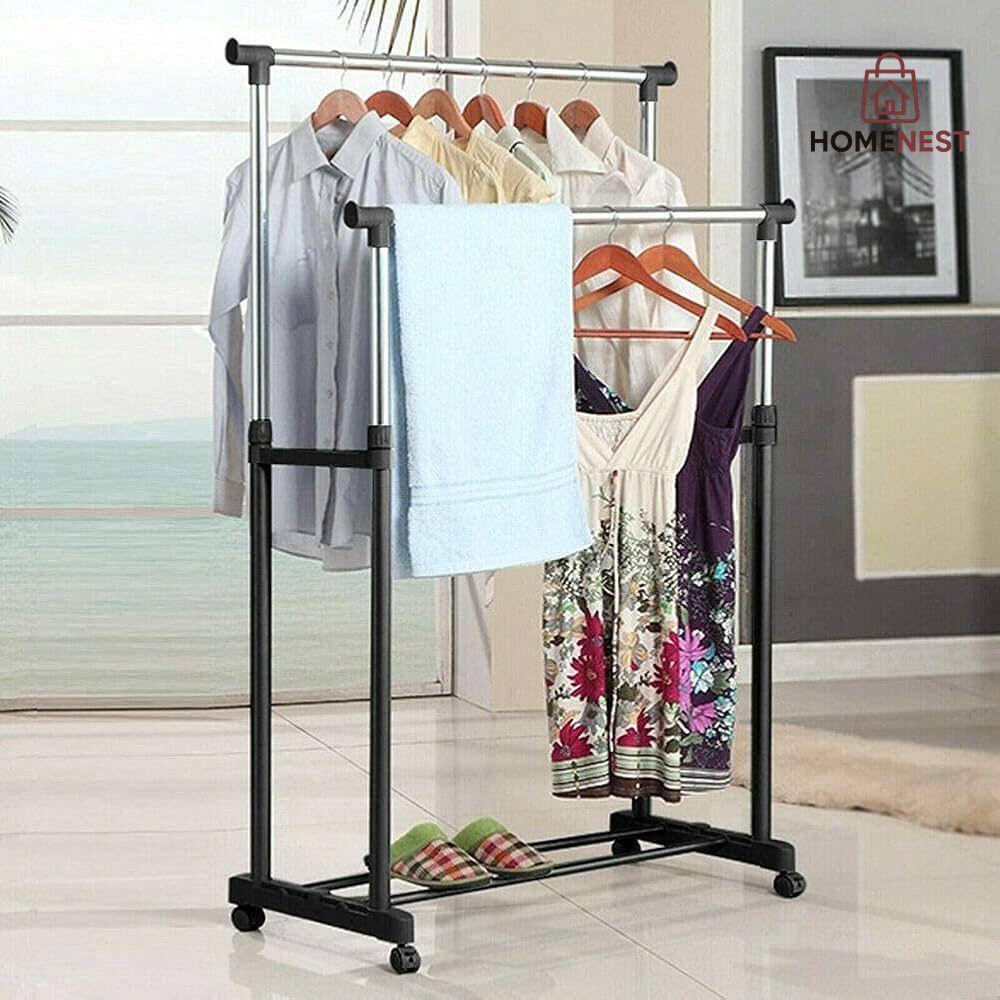 Double Pole Extendable Cloth Hanging Rack