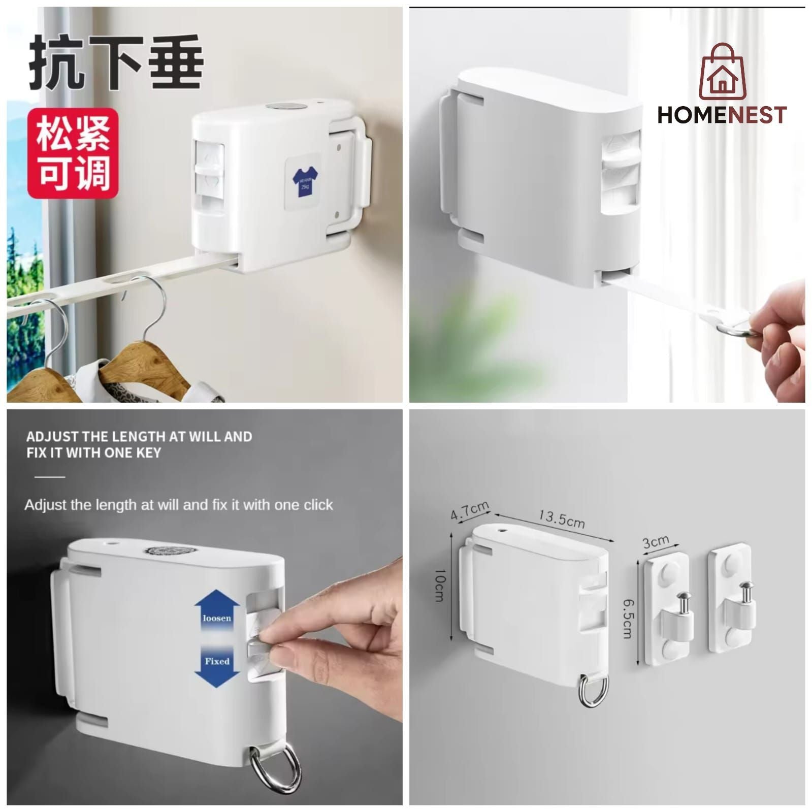 34 Holes Hanging Clothes Retractable Clotheline