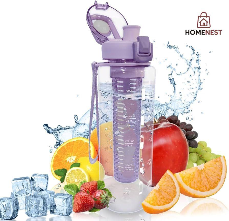 Sports Water Bottle with Fruit Infuser & Motivational Time Marker