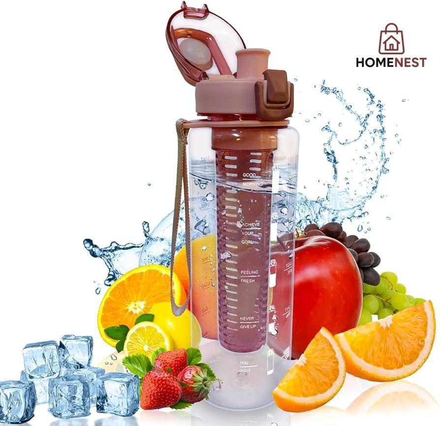Sports Water Bottle with Fruit Infuser & Motivational Time Marker
