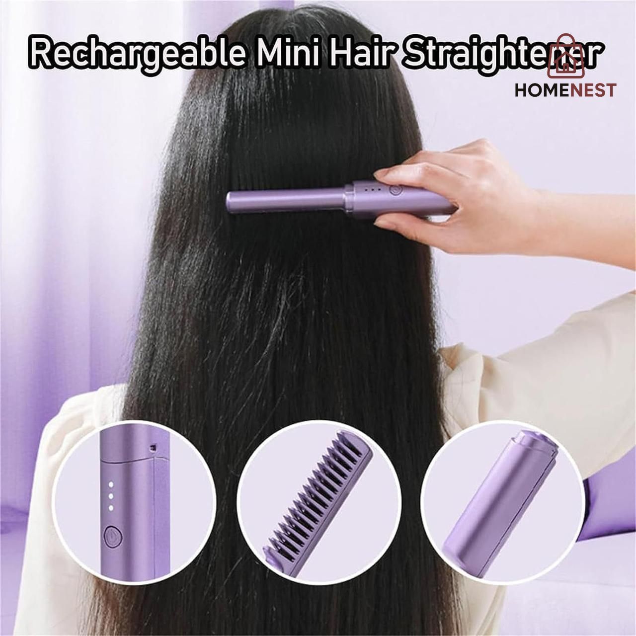 Cordless/Wireless Rechargeable Travel Comb Hair Straightener