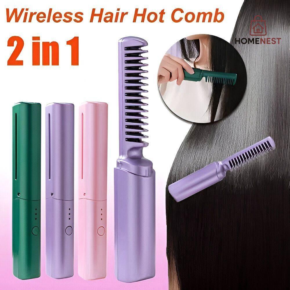 Cordless/Wireless Rechargeable Travel Comb Hair Straightener