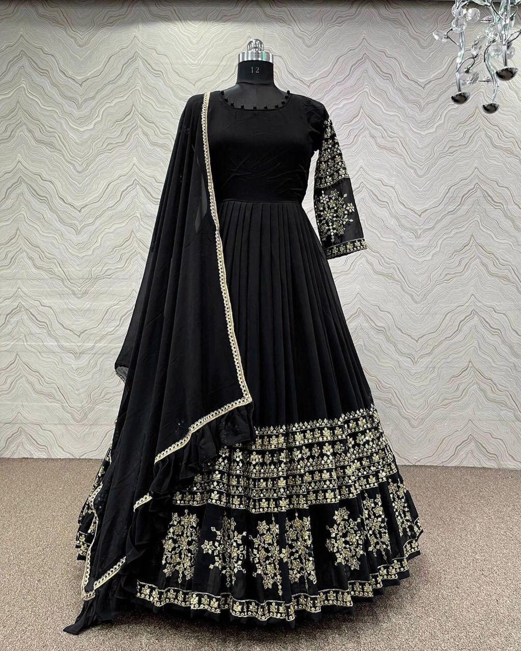 Embroidered Silk Long Maxi Dress 3 Piece Suit for Women – Lace Dupatta & Trouser