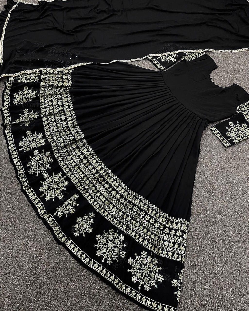 Embroidered Silk Long Maxi Dress 3 Piece Suit for Women – Lace Dupatta & Trouser