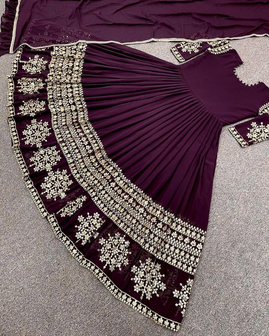 Embroidered Silk Long Maxi Dress 3 Piece Suit for Women – Lace Dupatta & Trouser