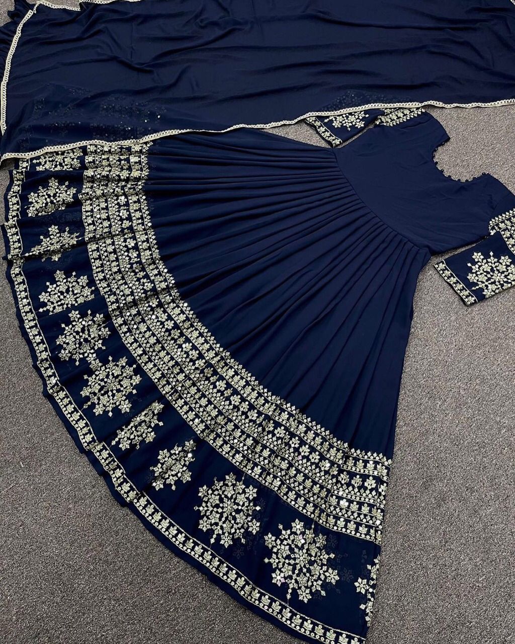 Embroidered Silk Long Maxi Dress 3 Piece Suit for Women – Lace Dupatta & Trouser