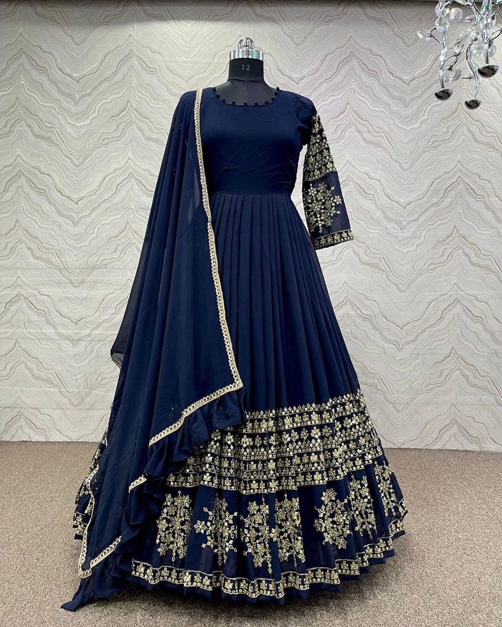 Embroidered Silk Long Maxi Dress 3 Piece Suit for Women – Lace Dupatta & Trouser