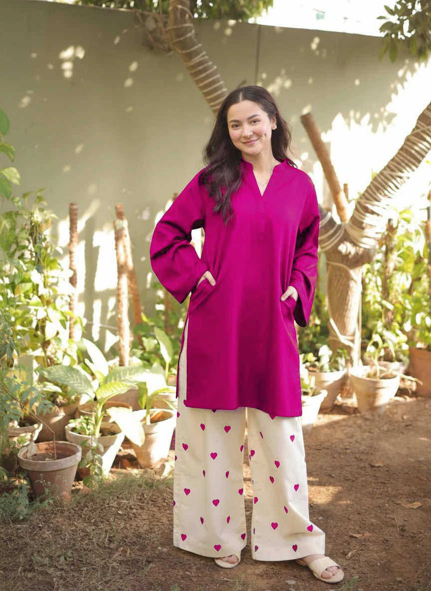 2 Piece Suit for Women – Lace Border Shirt with Heart Embroidery Flapper