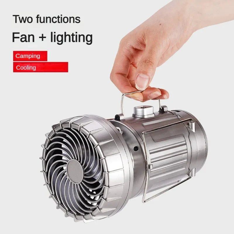 Solar Rechargeable Camping Fan with LED Light
