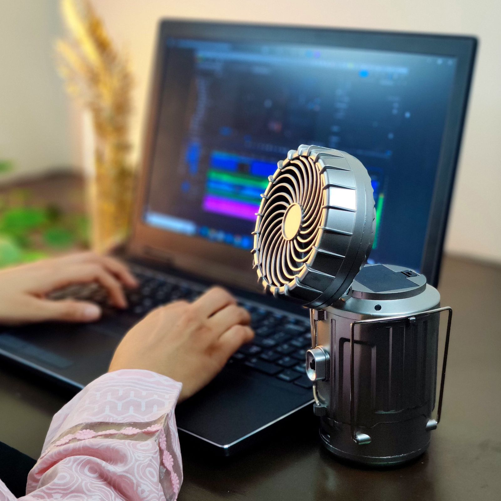 Solar Rechargeable Camping Fan with LED Light