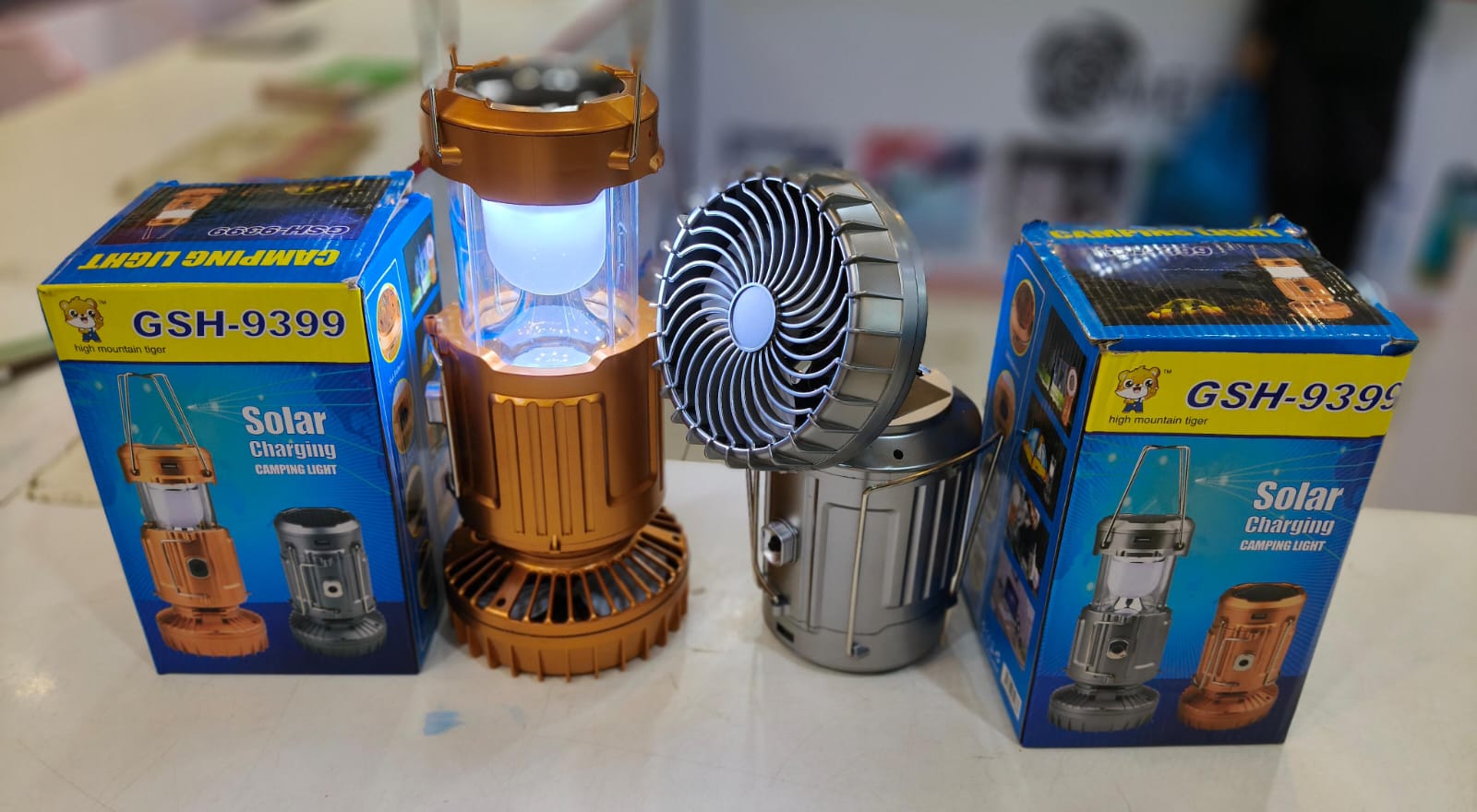 Solar Rechargeable Camping Fan with LED Light