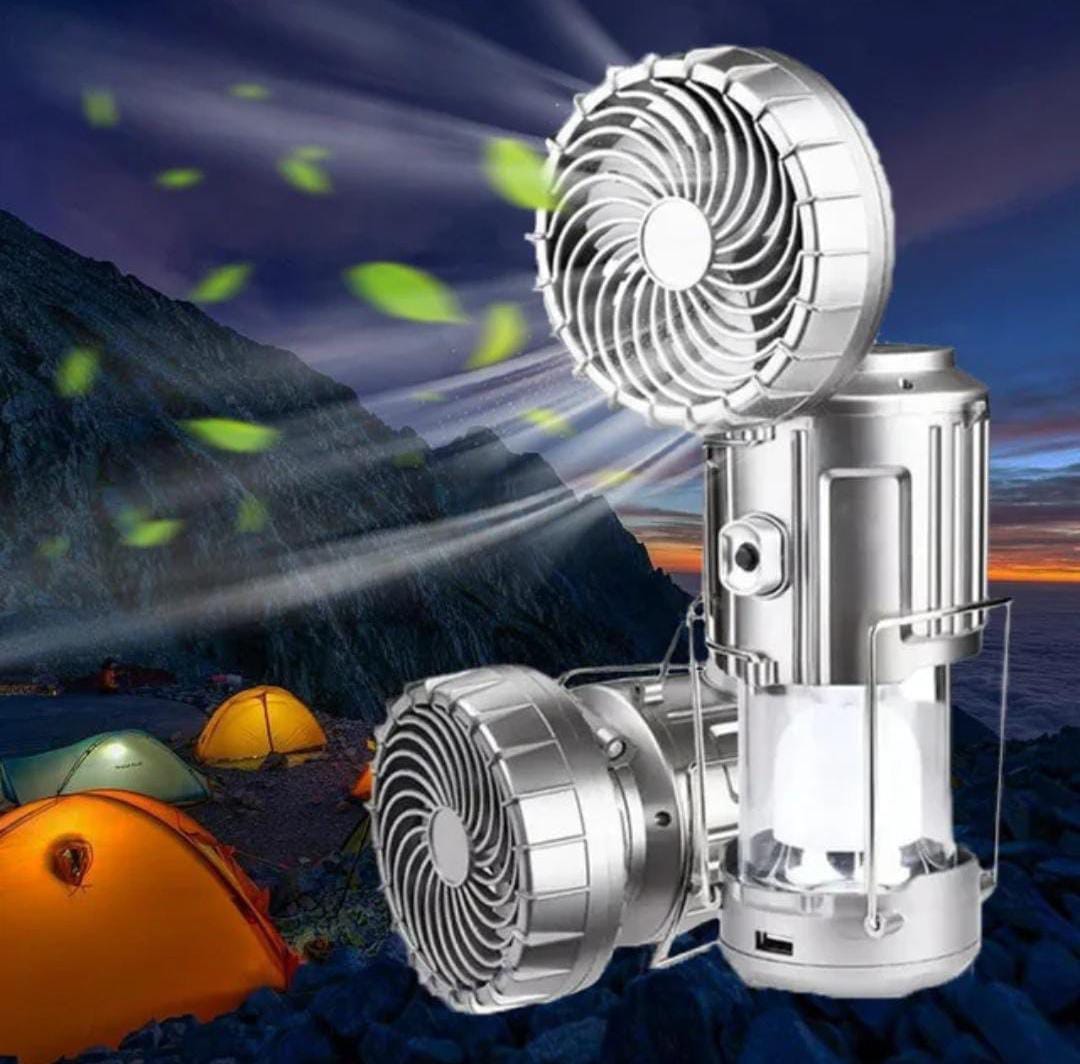 Solar Rechargeable Camping Fan with LED Light