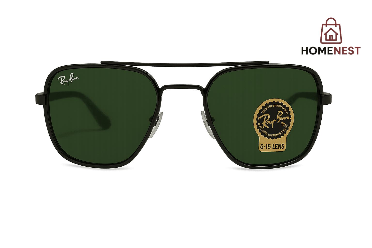 Square Frame Sunglasses with Green Lenses
