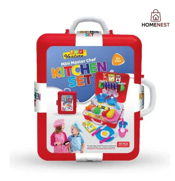 2 in 1 Kitchen Set For Kids Portable Pretend Play Little Chef Set Toys For Kids With Suitcase Role Play Cooking Kitchen Set Kids Toys for Girls Kitchen Set For Unisex