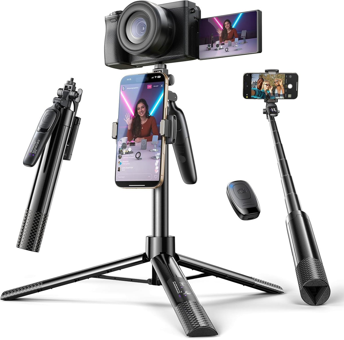 LISEN 67 Selfie Stick & Tripod for All  IPONE & Android All in One 360 Rotation Cell Phone Tripod Stand with Remote for Vlogging/TikTok/Photo,