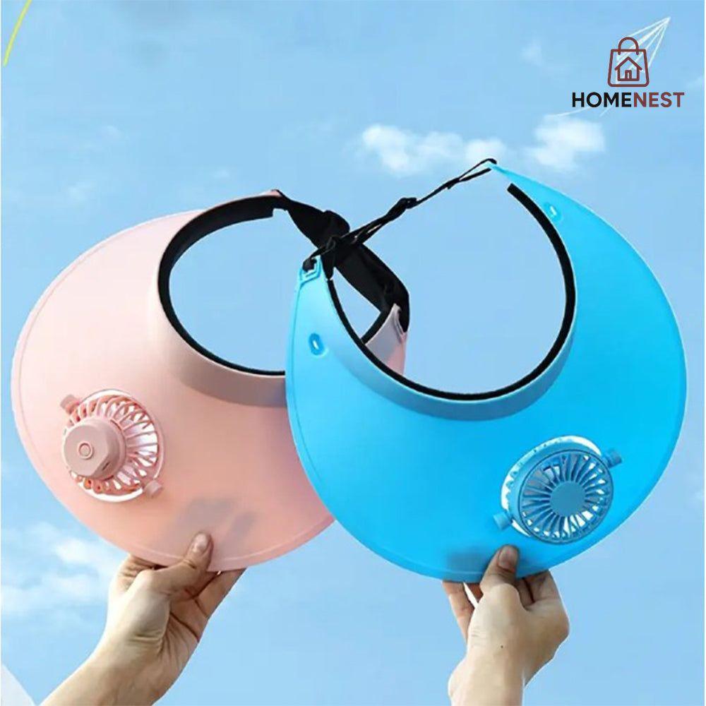 SOLAR AND RECHARGEABLE ROTATING HAT FAN