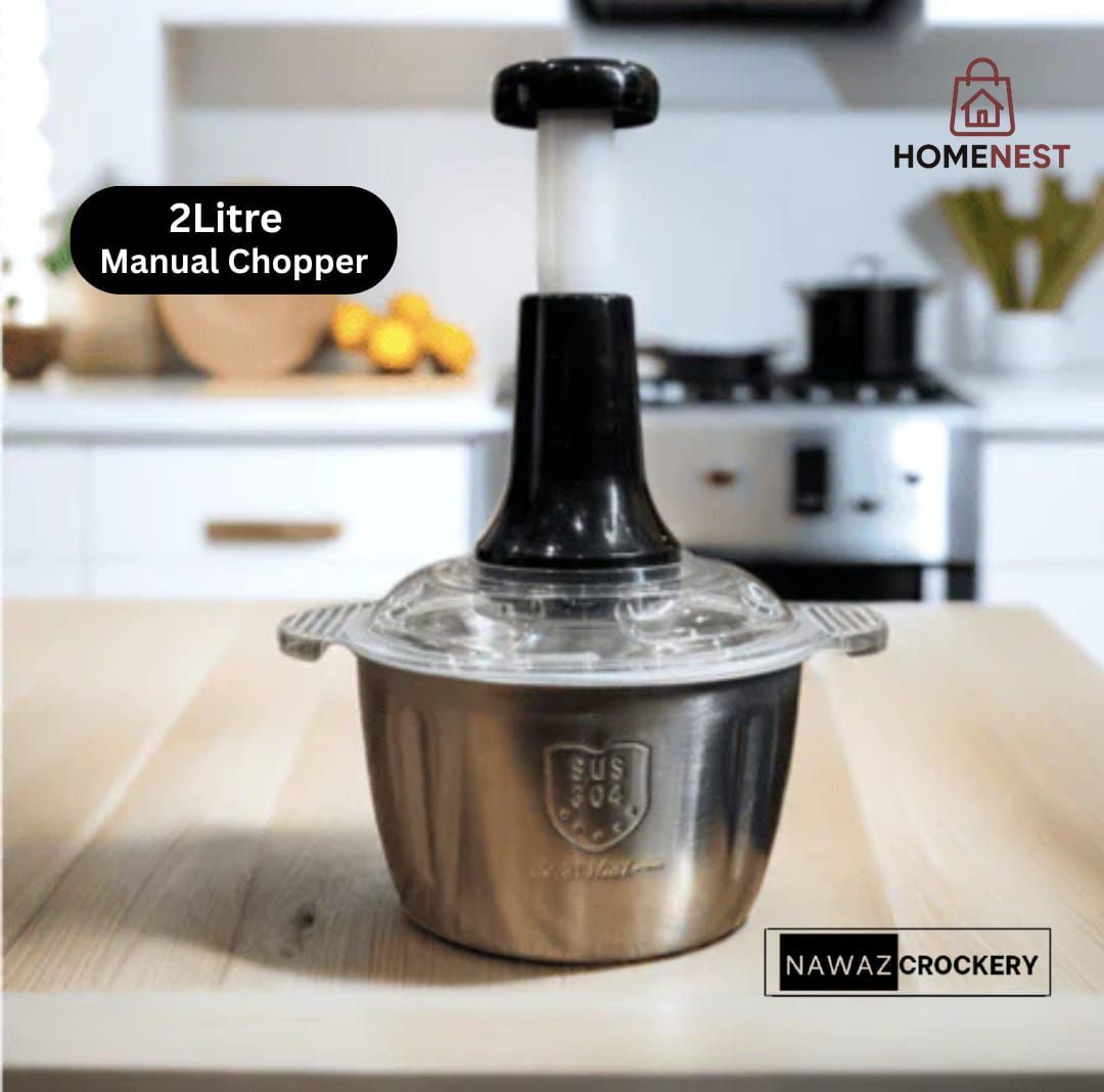 2.0Litre 4 Blades "Premium Quality" Meat and Vegetable Push Chopper with Stainless Steel Bowl