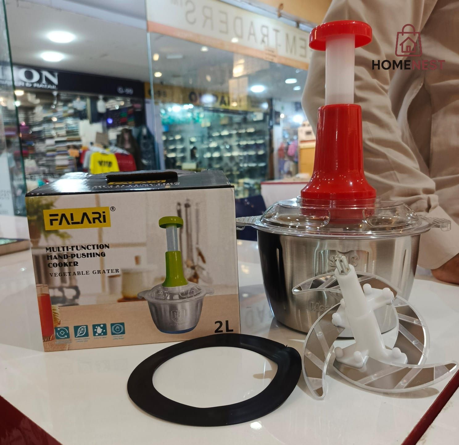 2.0Litre 4 Blades "Premium Quality" Meat and Vegetable Push Chopper with Stainless Steel Bowl