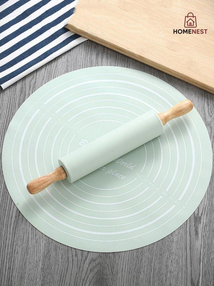 Silicone Dough Mat Rolling Pin Set (Random Colours) Box Packing