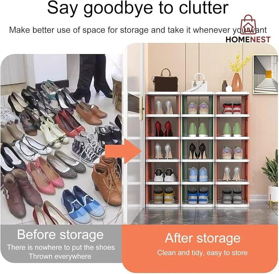 Multi-Tier Stackable Shoe Rack Organizer - Modern 5-Tier Shoe Storage Unit - Easy Assembly & Durable Design