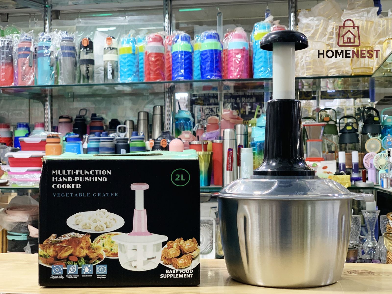 2.0Litre 4 Blades "Premium Quality" Meat and Vegetable Push Chopper with Stainless Steel Bowl