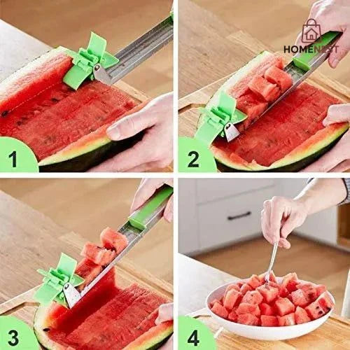 Multi Color Stainless Steel Watermelon Cutter Fruit Green Slicer,